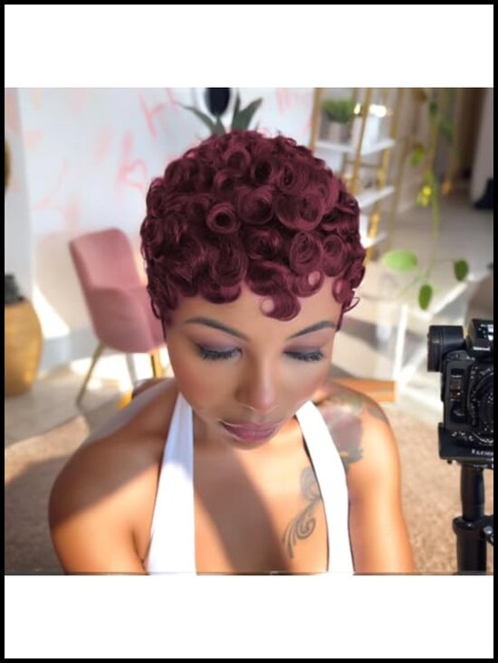 Short Layered Curly Pixie Cut Wig Human Hair Glueless With Bangs main image 5